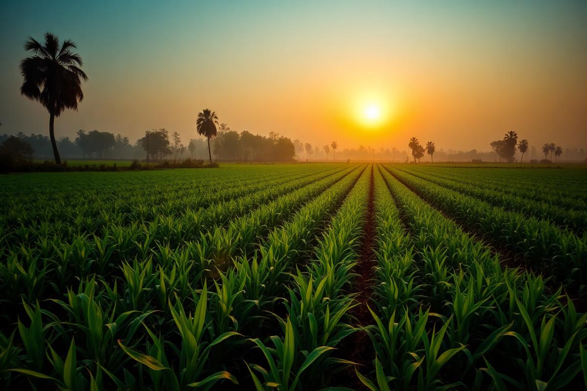 Indian agricultural fields at sunrise